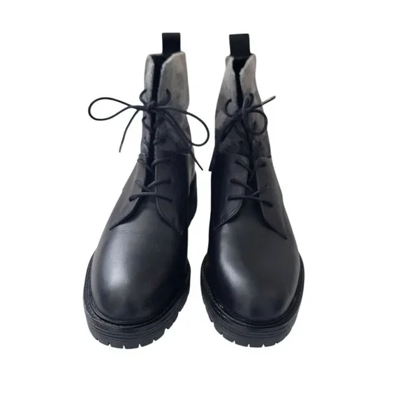 KELSI DAGGER BROOKLYN Black & Gray Checkered Leather Ankle Combat Boots Sz 7.5 - Picture 2 of 10